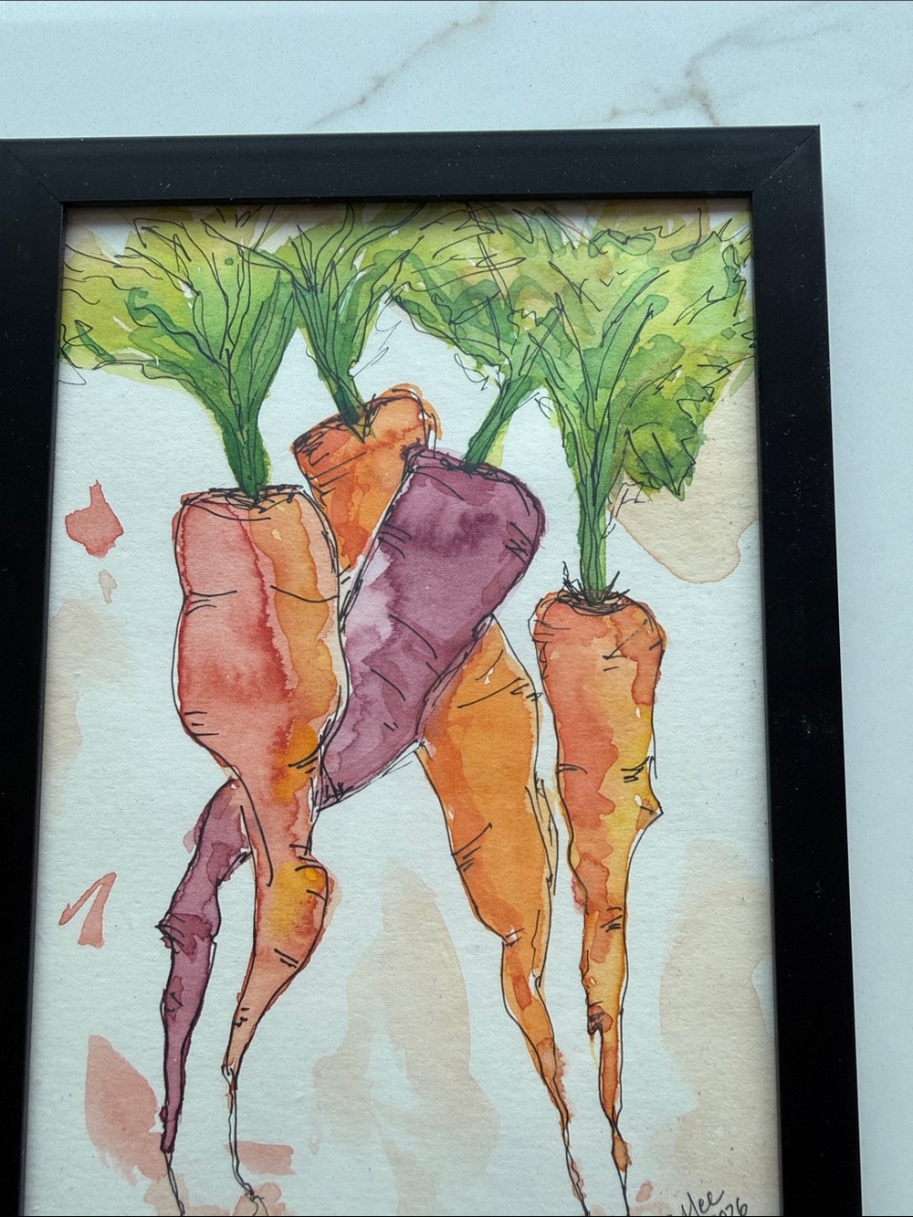 Hand-Painted Carrot and beets Watercolor Art Print - Orange & Purple -set of two